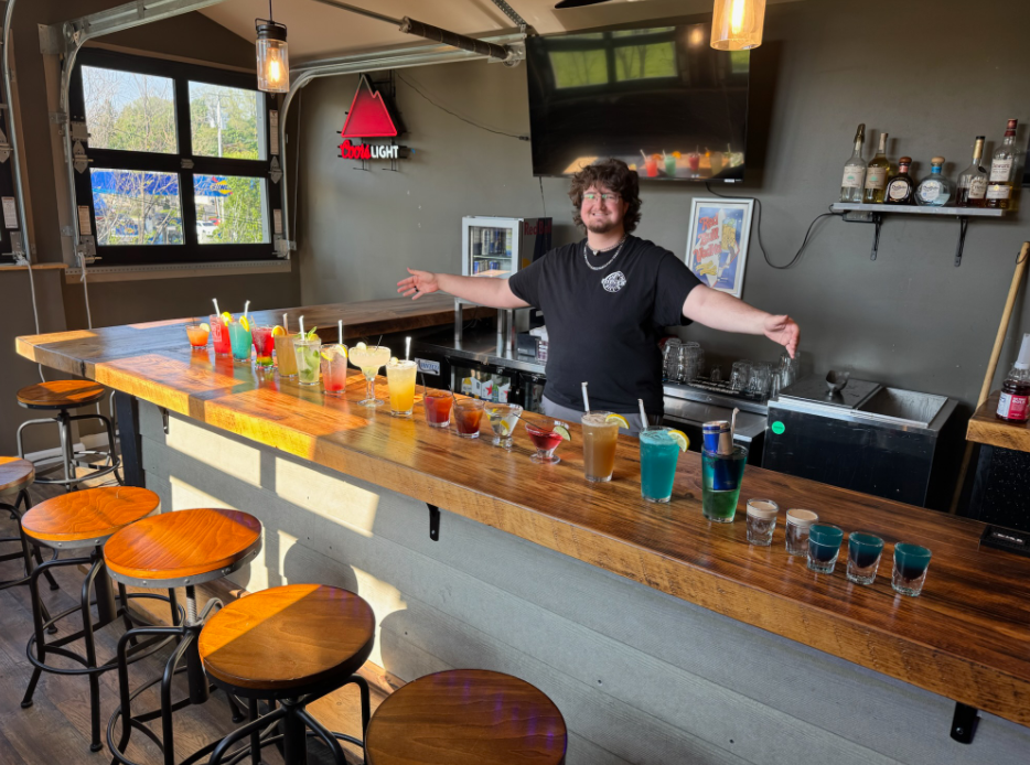 Bartender preparing an estate reception bar in Fairfield County.